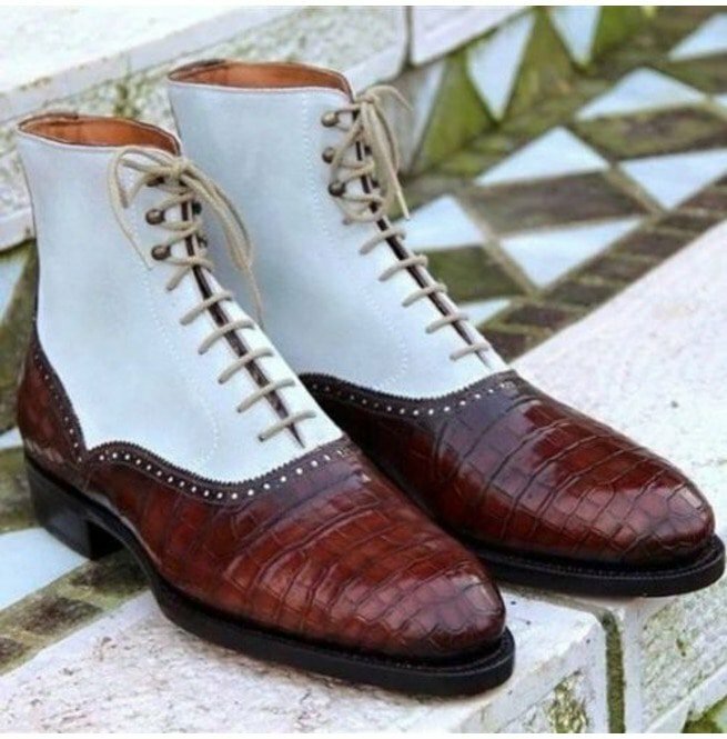 Handmade Men Two Tone High Ankle Boots, Alligator Ankle Boots, dress boots men