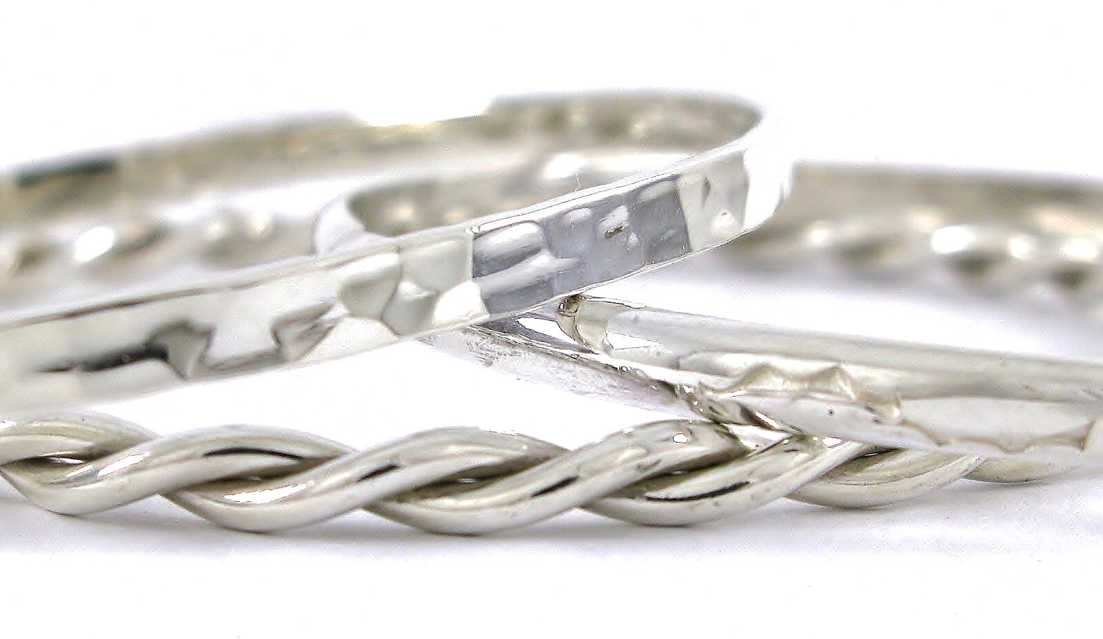 Solid Sterling Silver 925 Lot x 3 Stack Bangle Br… - image 3