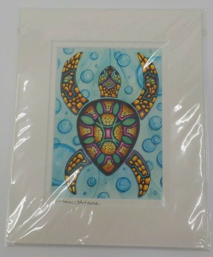 HOLLY KITAURA FINE ART PRINT COLORFUL SEA TURTLE 8X10 MATTED 8X5.5 SIGNEDPICTURE