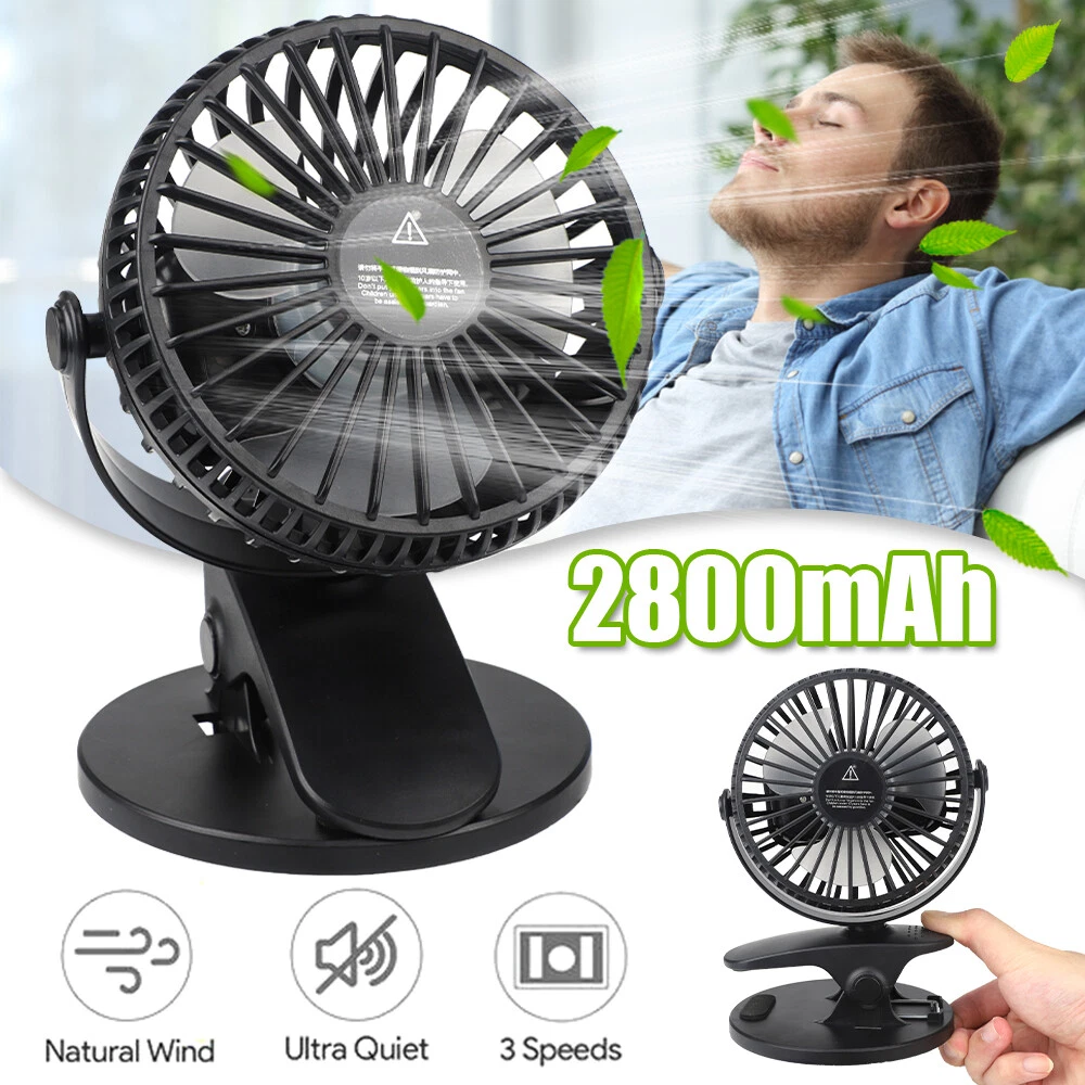 Clip-on Fan Portable Fan 3 Speeds Rechargeable Battery Operated Desk  Cooling Fan | eBay