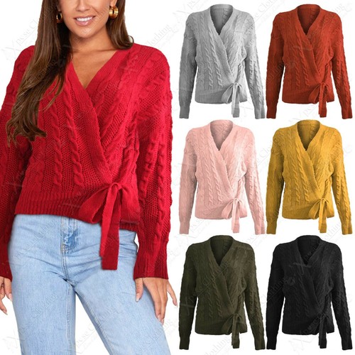NEW LADIES WRAPOVER CARDIGAN CHUNKY 