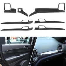 For Jeep Grand Cherokee 11+ Dashboard Panel Door Handle Trim Bezels Carbon Fiber