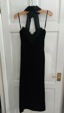 Wallis Uk 12 Black Velvet/Velour Halterneck Evening Dress