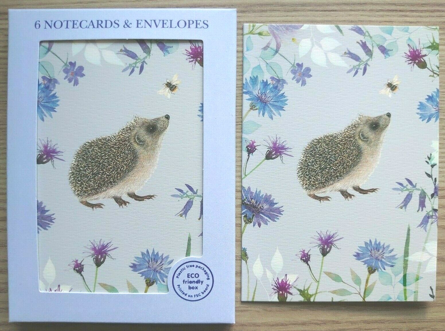 Mini Notecards - Hedgehog & Bee - 105 x 75mm - Pack of 6 with white envelopes