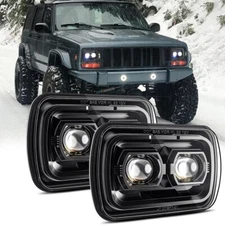 Pair 5x7" 7x6" LED Headlights Hi/Lo Sealed Beam For Jeep Cherokee XJ 1984-2001