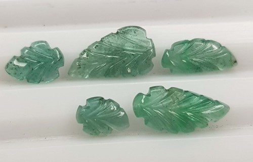 5.41 Ct Natural Emerald Zambian Leaf Shape Handmade Carving Set Gemstone - Picture 6 of 8