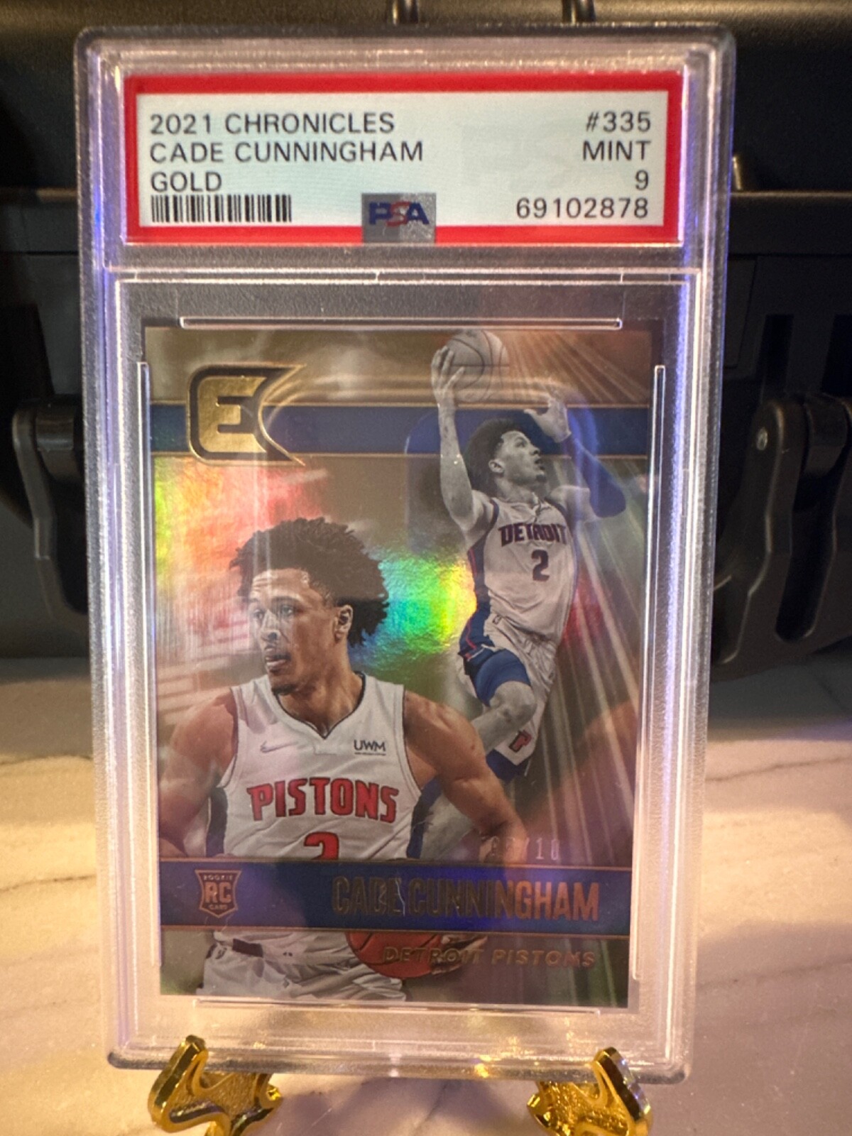 2021 Panini Chronicles #335 Cade Cunningham Essentials GOLD Rookie RC #/10 PSA 9