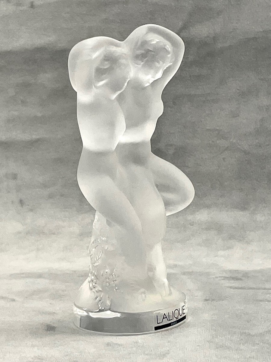 LALIQUE CRYSTAL FIGURINE NUDE WOMAN MAN ADAM & EVE SATYR STATUE