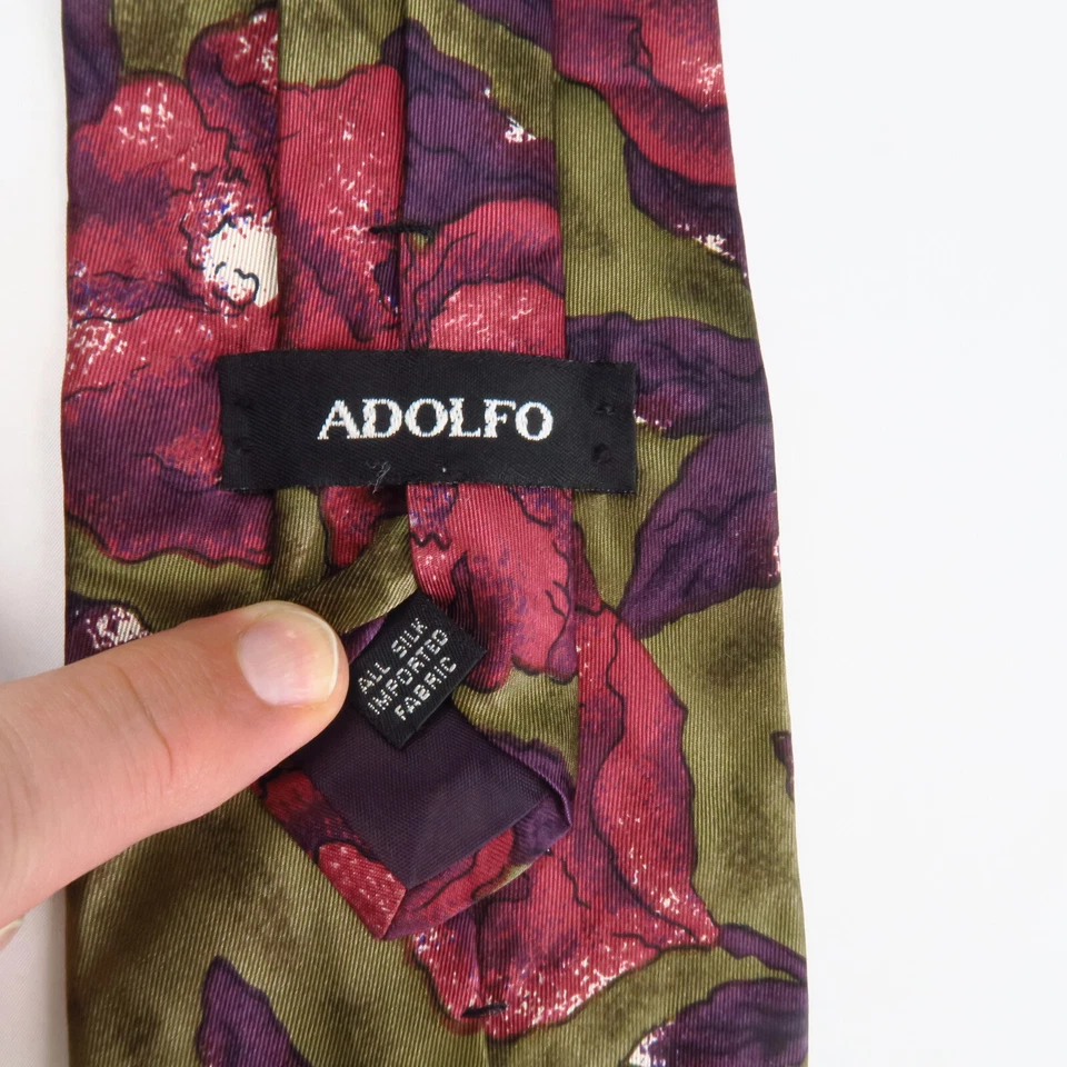 Corbata para Hombre Adolfo Verde Púrpura Rosa Estampado Floral Toda Seda 56x3.5 Foto 3 de 4