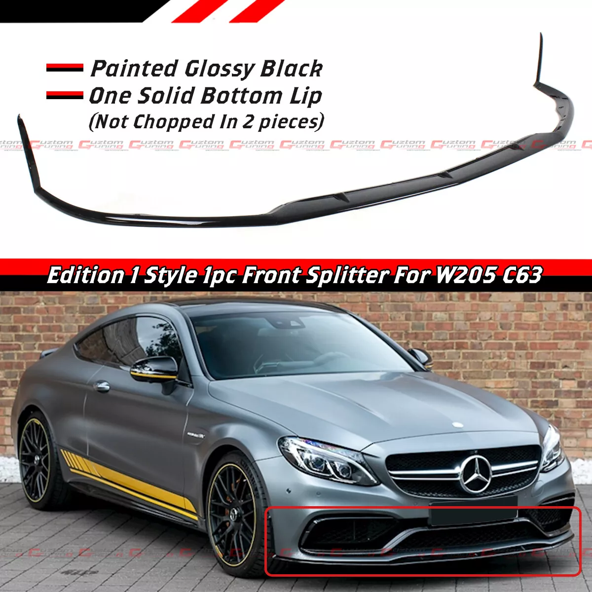 FOR 15-21 MERCEDES BENZ W205 C63 AMG GLOSS BLK EDITION 1 STYLE FRONT BUMPER  LIP