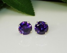  4mm - 8mm Rd Purple Amethyst Cubic Zirconia CZ Sterling Silver Earrings