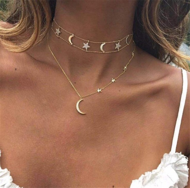 Boho Multilayer Crystal Choker Pendant Necklace Beads Chain Women Jewelry Gift I