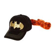 DC Comics Batman Baseball Cap with Orange Faux Hair Ponytail Hat Super Hero NWT