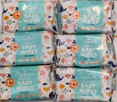 EverFresh Baby Wipes 6x72 – Sensitive & Fragrance Free – Bulk Pack – Tracked 48