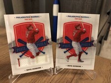 2021 Chronicles Rhys Hoskins Americas Pastime Player Worn Material and Base