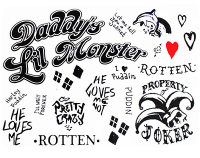Temporäres Tattoo SET Harley Quinn Joker Karneval Halloween Fasching Fasnacht