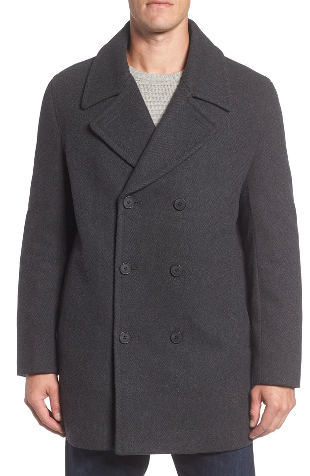 Marc New York 252668 Mens Herringbone Wool Blend Pea Coat Charcoal Size 2X-Large - Image 4 of 4