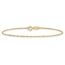 REAL 14k Yellow Gold 1mm Singapore Chain Bracelet Anklet Spring Lock