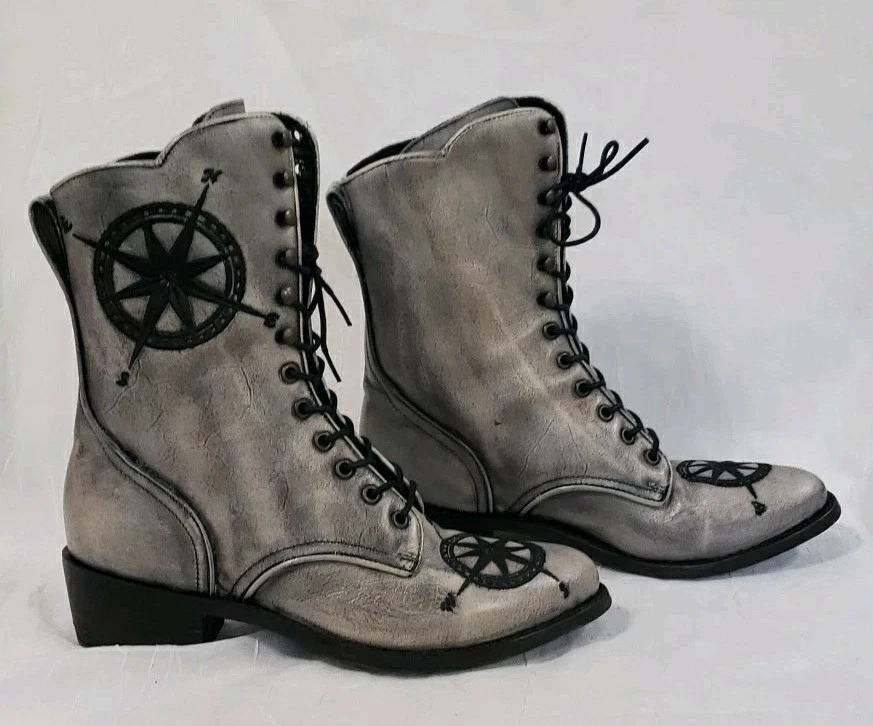 RARO! Old Gringo 9B Cuero Gris Negro Viajero Botas con Cordones Estilo Occidental  Foto 2 de 4