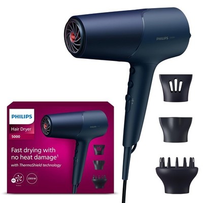 Philips Haartrockner 5000 Series, ThermoShield, 2.300 W, Metallic-Blau BHD510/20