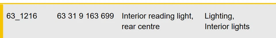 Luz de lectura interior central trasera BMW 520i 2011-2016 usada OEM 63319163699 Foto 2 de 4