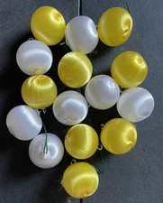 15 SPUN SATIN SHEEN Christmas Tree Ornaments 1 1/4" 8 Yellow 7 White ROUND BALL