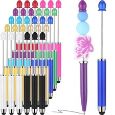 Qilery 30 Pcs Beaded Pens with Stylus Tips Plastic Beaded DIY Stylus 2-in-1 f...