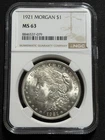 1921 $1 Morgan Silver Dollar NGC MS63