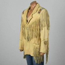 Women Western Style Real Leather Jacket Fringes  Bead- Native Real Leather