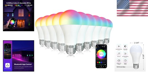Dimmable 9W LED Light Bulbs - 60W Equivalent, Bluetooth App Control, 10 Count - Picture 2 of 11