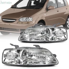 For 2004-2007 Chevy Aveo Headlights Assembly Pair Chrome Housing Headlamp Front