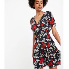 Madewell dress 10 ruffle wrap in Hillside daisies floral mini red white blue NEW