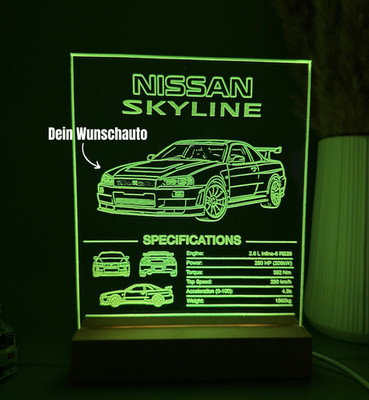 Nissan Skyline Deko Lampe -personalisiert- Geschenk für Autofans, Nissan GTR R34
