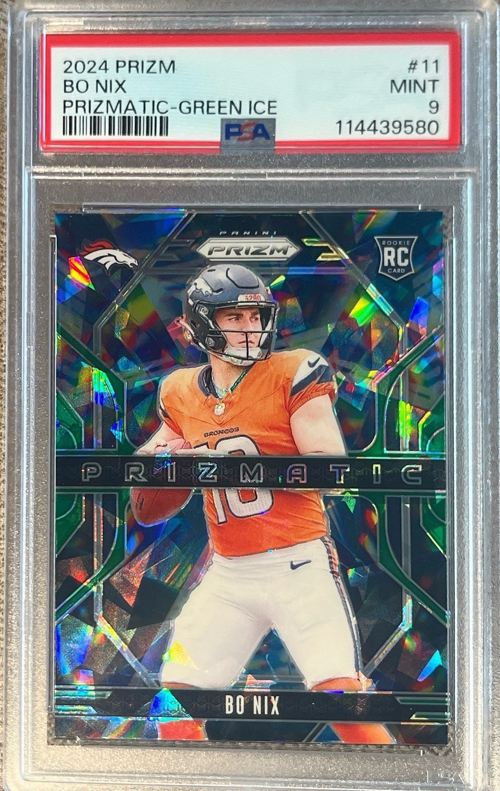 2024 Prizm Bo Nix Rookie Prizmatic Green ice Prizm - PSA 9