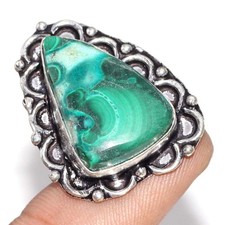 925 Silver Plated Chrysocolla Malachite Jewellery Ring Handmade Size Us 6 GW