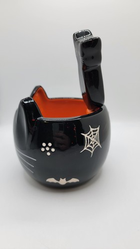 Temptations By Tara Halloween Black Cat Dip Matching Spreader Ceramic Bowl Set - Picture 2 of 11