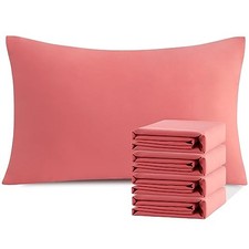 Queen Pillowcase Set - 4 Pack Brushed Microfiber Queen 20" x 30" Coral Pink