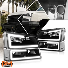 For 03-07 Chevy Silverado/Avalanche LED DRL Bumper Headlight/Lamp Black/Clear