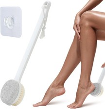 2 in 1 Foot Pumice Stone Scrubber Long Handle Callus Dead Skin Remover Brush