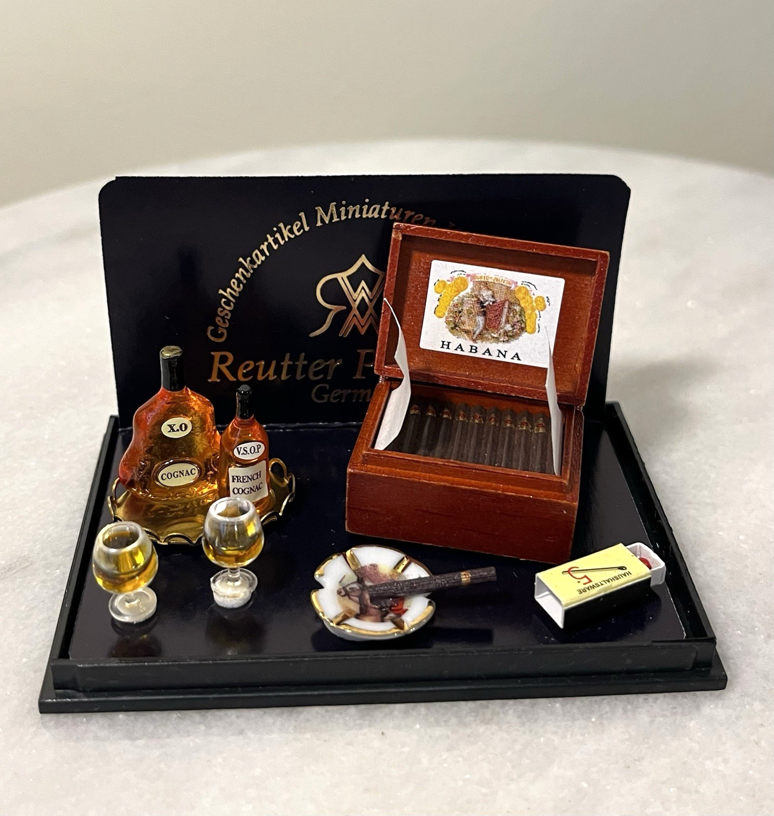 Reutter Porcelain Germany Dollhouse Miniature Cognac & Cigar Set HTF 1:12