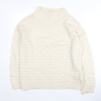 Next Damen Strickpullover Elfenbein Stehkragen Größe M Acrylmischung