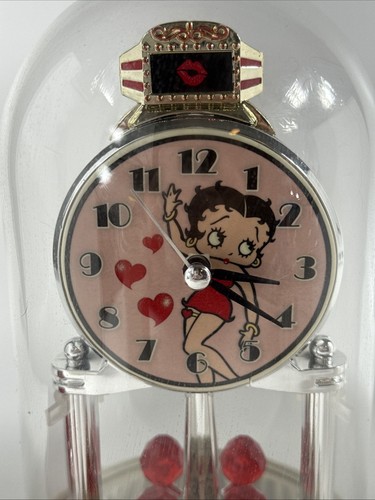 Betty Boop Anniversary Porcelain Collectible Glass Dome Clock Pink Hearts - Picture 3 of 14