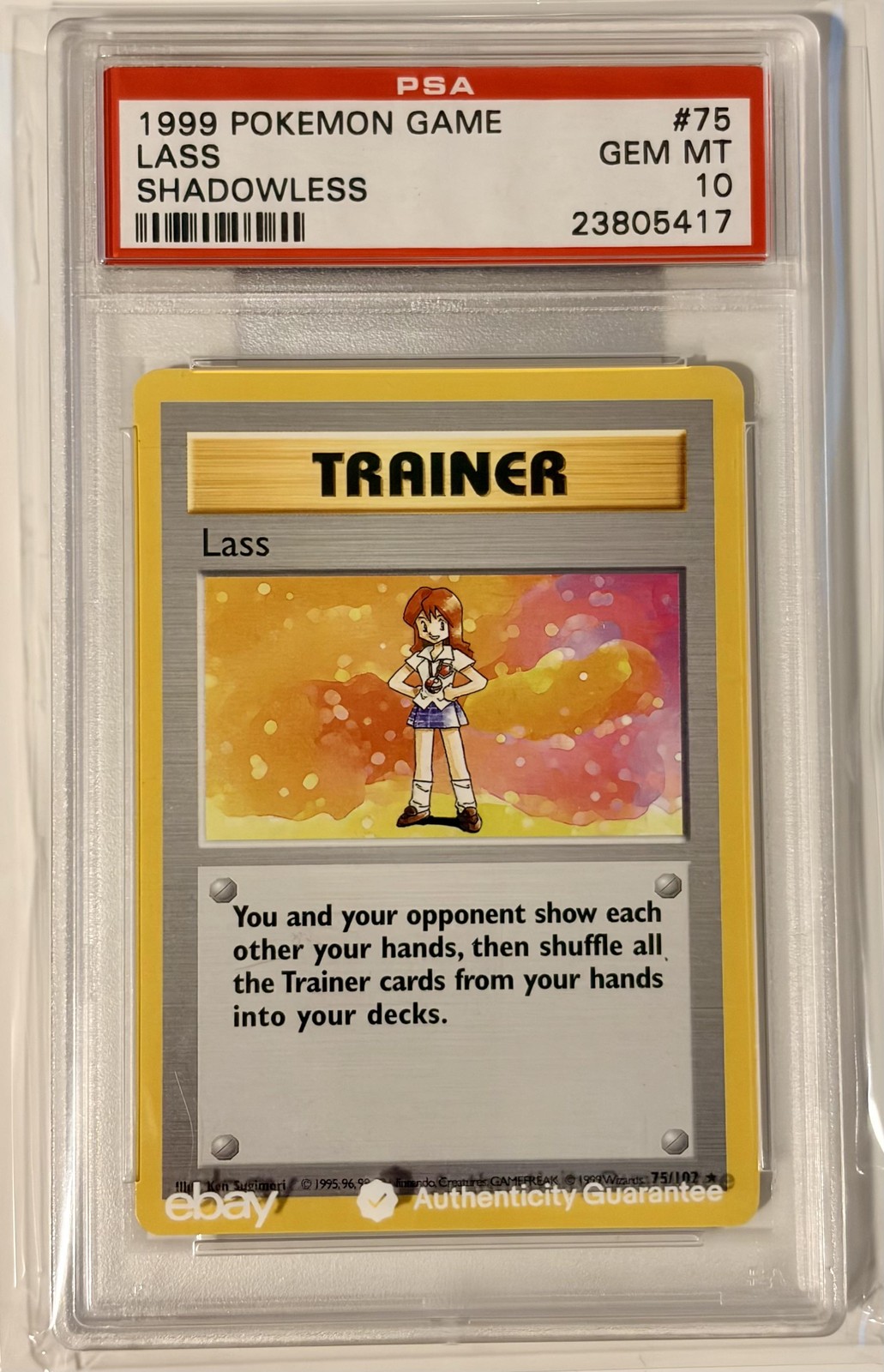 1999 Pokemon Game #75 Lass Shadowless PSA 10 GEM MINT Base Set Rare WOTC