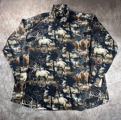 Red Head Elk wilderness hunting Long Sleeve Button Up Casual Shirt Men s 2XL