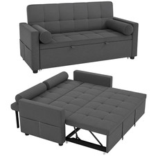 Canapé convertible 2 places HOMCOM 3-en-1 lit double réglable tissu lin gris