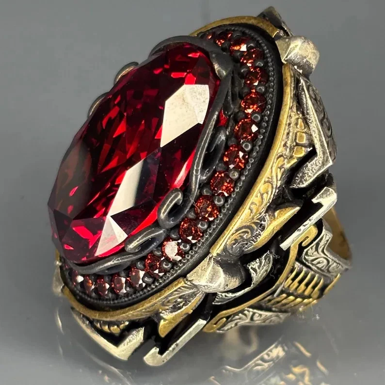 Sterling Silver Ruby Men's Ring: Handcrafted Ornate Christian Jewelry - Image 4 of 4