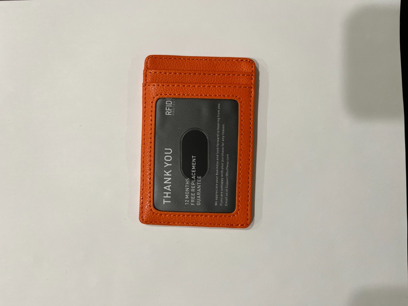 Buffway Slim Minimalist Card Holder Wallet Genuine Leather Front Pocket – Orange