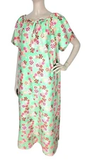 Vintage 60s Green Pink Groovy Floral MOD Boho House Dress Muu Muu Gown Dress