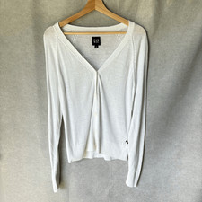 Gap Linen Blend White V-Neck Cardigan size XS Classic Minimalist Lightweight