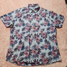 Izod Shirt Men XL Blue Saltwater Floral Aloha Golf Party Blue Pink BUTTON FLAW